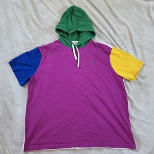 Polo Ralph Lauren Colorblock Mens Size XL Hooded Tee 100% Cotton